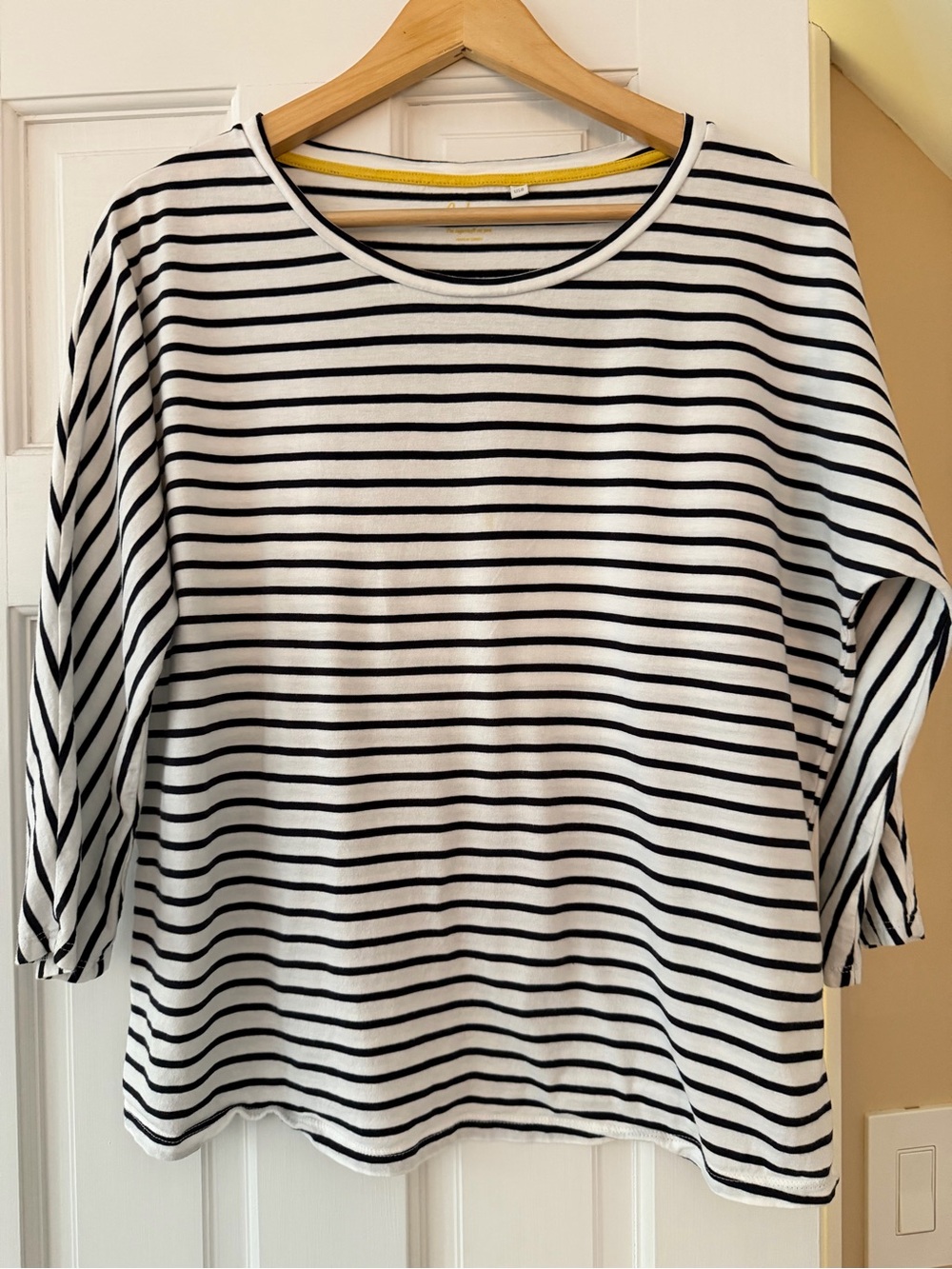 Boden Black and White Striped 3/4 Sleeve Crew Top